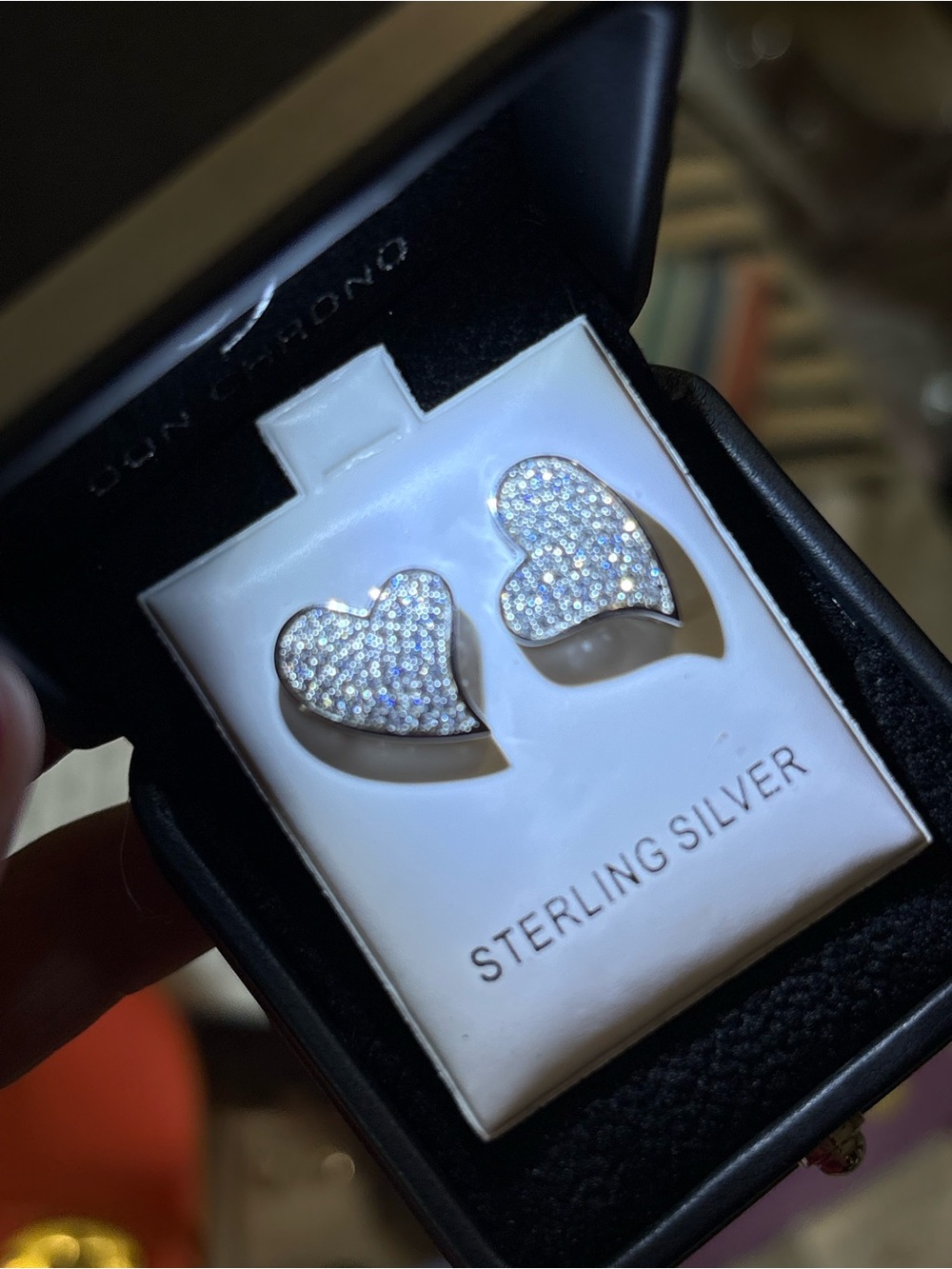 Don Chrono Heart Pavé Sterling Silver Stud Earrings - Brand New in Box